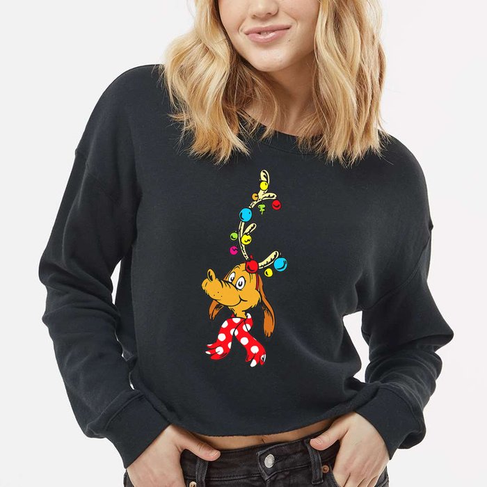 Funny Reindeer Max Dog Christmas  Cropped Pullover Crew