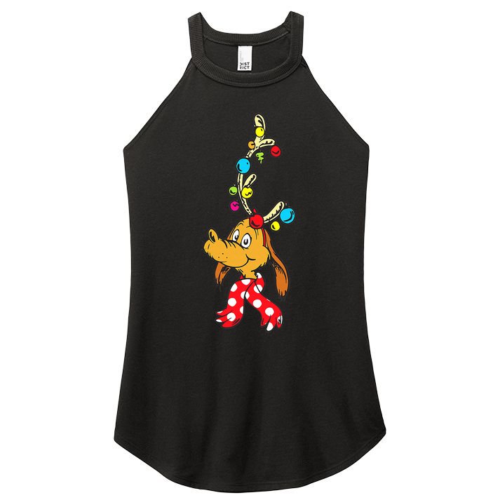 Funny Reindeer Max Dog Christmas  Women's Perfect Tri Rocker Tank
