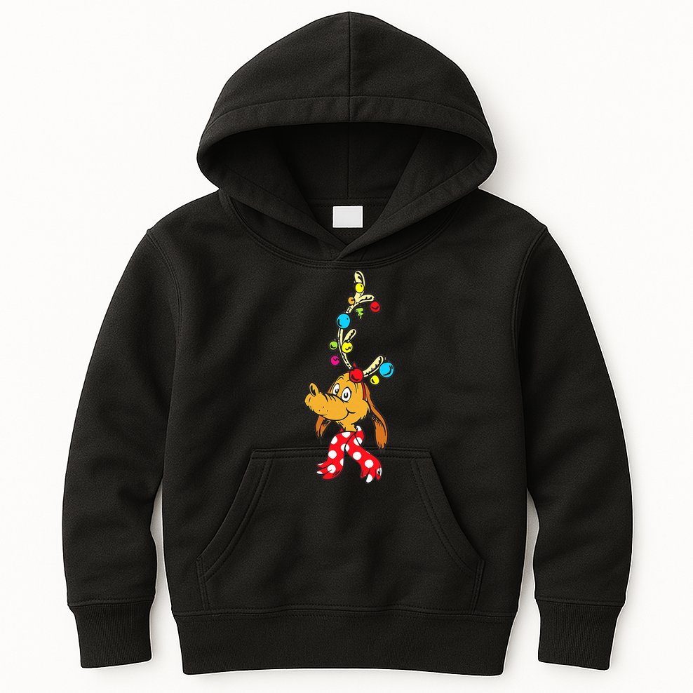 Funny Reindeer Max Dog Christmas  Kids Hoodie