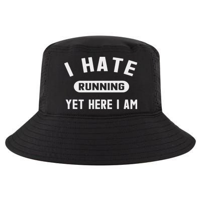 Funny Running Marathon I Hate Running Yet Here I Am Cool Comfort Performance Bucket Hat