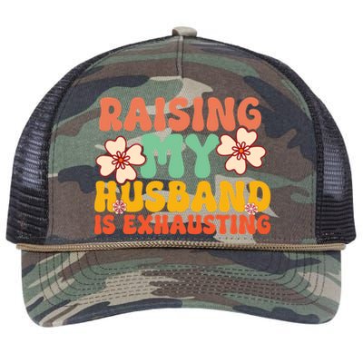 Funny Raising My Husband Is Exhausting Humorous Cute Wife Retro Rope Trucker Hat Cap