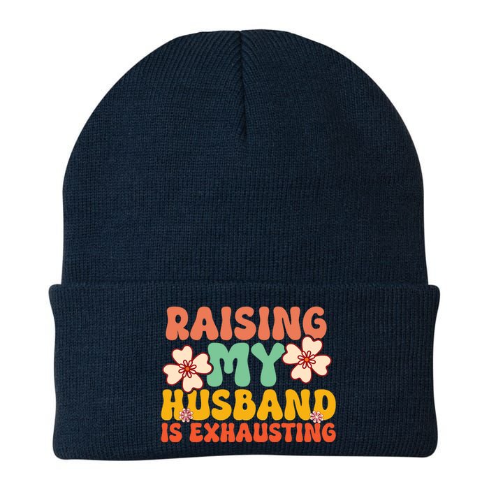 Funny Raising My Husband Is Exhausting Humorous Cute Wife Knit Cap Winter Beanie