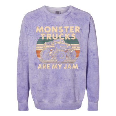 Funny Retro Monster Trucks Are My Jam Gift Colorblast Crewneck Sweatshirt