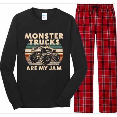 Funny Retro Monster Trucks Are My Jam Gift Long Sleeve Pajama Set