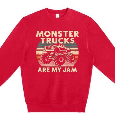 Funny Retro Monster Trucks Are My Jam Gift Premium Crewneck Sweatshirt