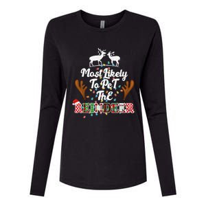 Funny Reindeer Most Likely To Pet The Reindeer Christmas Cute Gift Womens Cotton Relaxed Long Sleeve T-Shirt