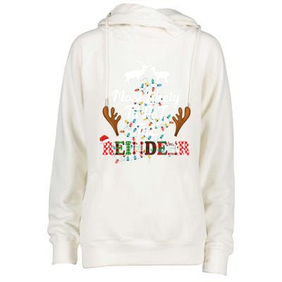 Funny Reindeer Most Likely To Pet The Reindeer Christmas Cute Gift Womens Funnel Neck Pullover Hood