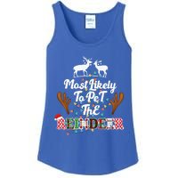 Funny Reindeer Most Likely To Pet The Reindeer Christmas Cute Gift Ladies Essential Tank