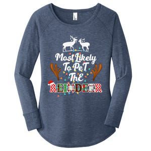 Funny Reindeer Most Likely To Pet The Reindeer Christmas Cute Gift Women's Perfect Tri Tunic Long Sleeve Shirt