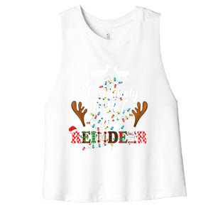 Funny Reindeer Most Likely To Pet The Reindeer Christmas Cute Gift Women's Racerback Cropped Tank