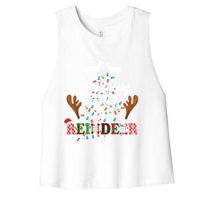 Funny Reindeer Most Likely To Pet The Reindeer Christmas Cute Gift Women's Racerback Cropped Tank