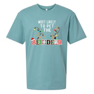 Funny Reindeer Most Likely To Pet The Reindeer Christmas Gift Sueded Cloud Jersey T-Shirt