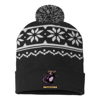 Funny Rat Meme Rattitude Rat Sunglasses Dancing USA-Made Snowflake Beanie