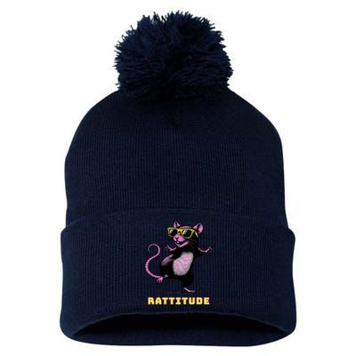 Funny Rat Meme Rattitude Rat Sunglasses Dancing Pom Pom 12in Knit Beanie