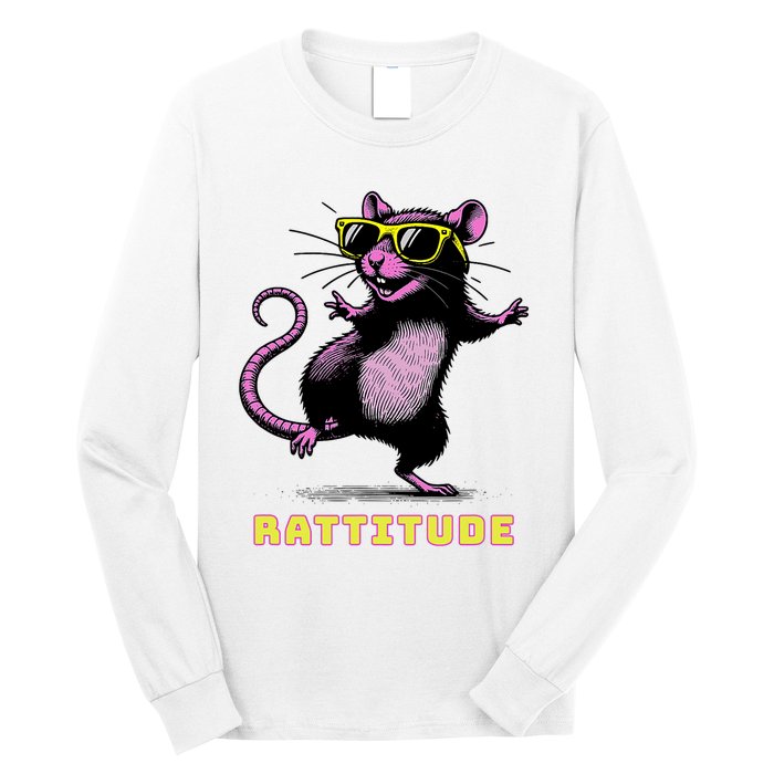 Funny Rat Meme Rattitude Rat Sunglasses Dancing Long Sleeve Shirt