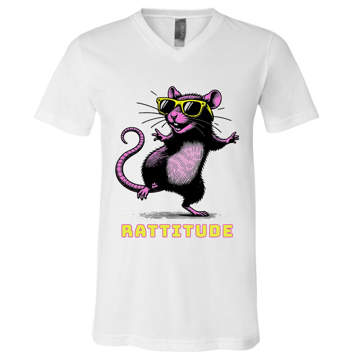 Funny Rat Meme Rattitude Rat Sunglasses Dancing V-Neck T-Shirt