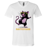 Funny Rat Meme Rattitude Rat Sunglasses Dancing V-Neck T-Shirt