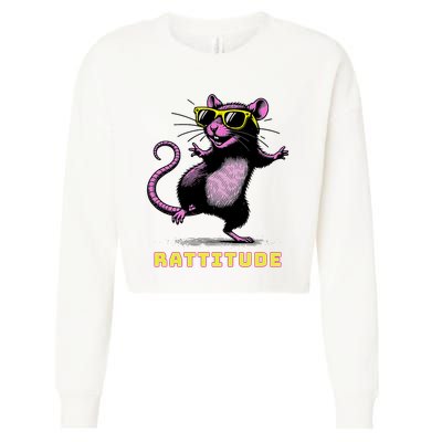 Funny Rat Meme Rattitude Rat Sunglasses Dancing Cropped Pullover Crew