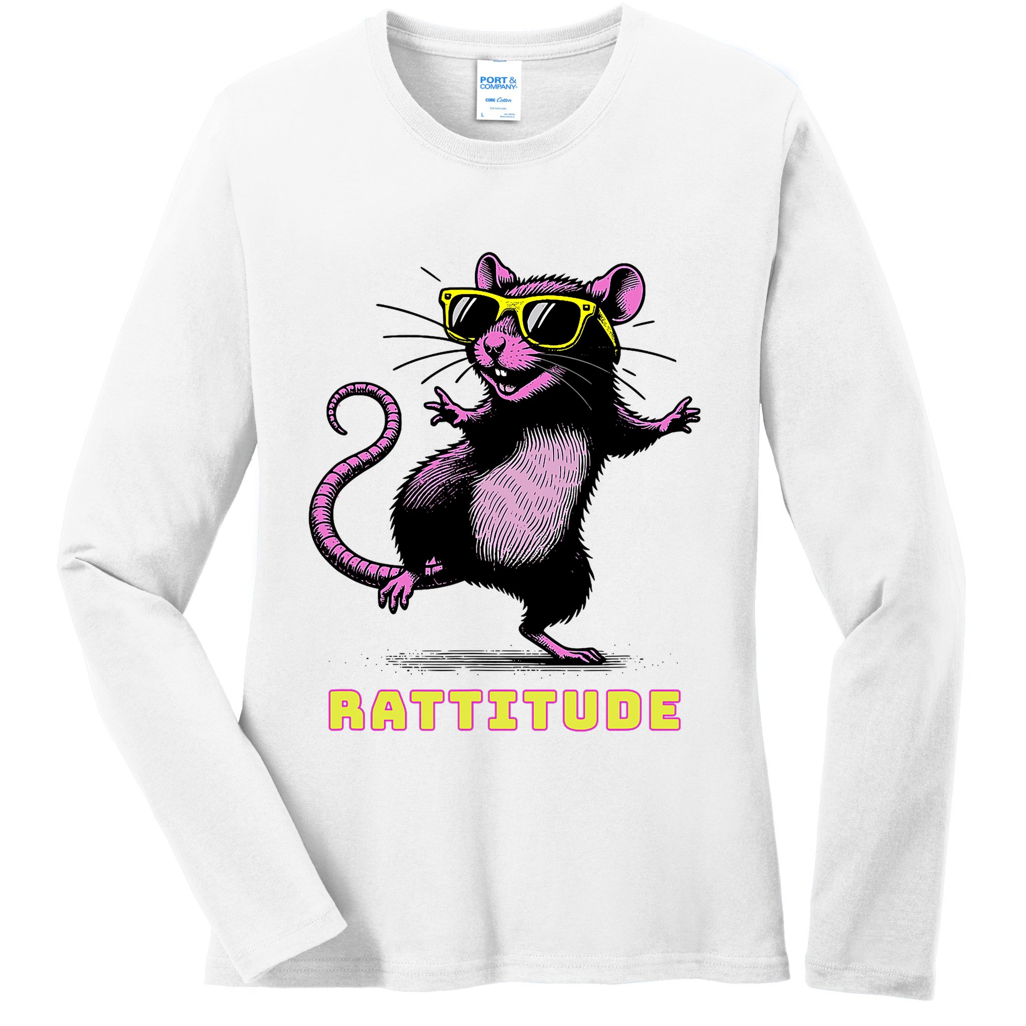Funny Rat Meme Rattitude Rat Sunglasses Dancing Ladies Long Sleeve Shirt