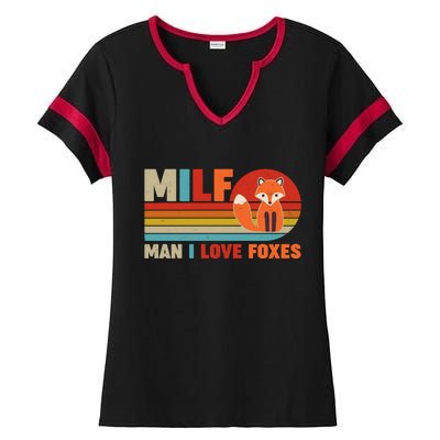 Funny Retro MILF Man I Love Foxes Ladies Halftime Notch Neck Tee