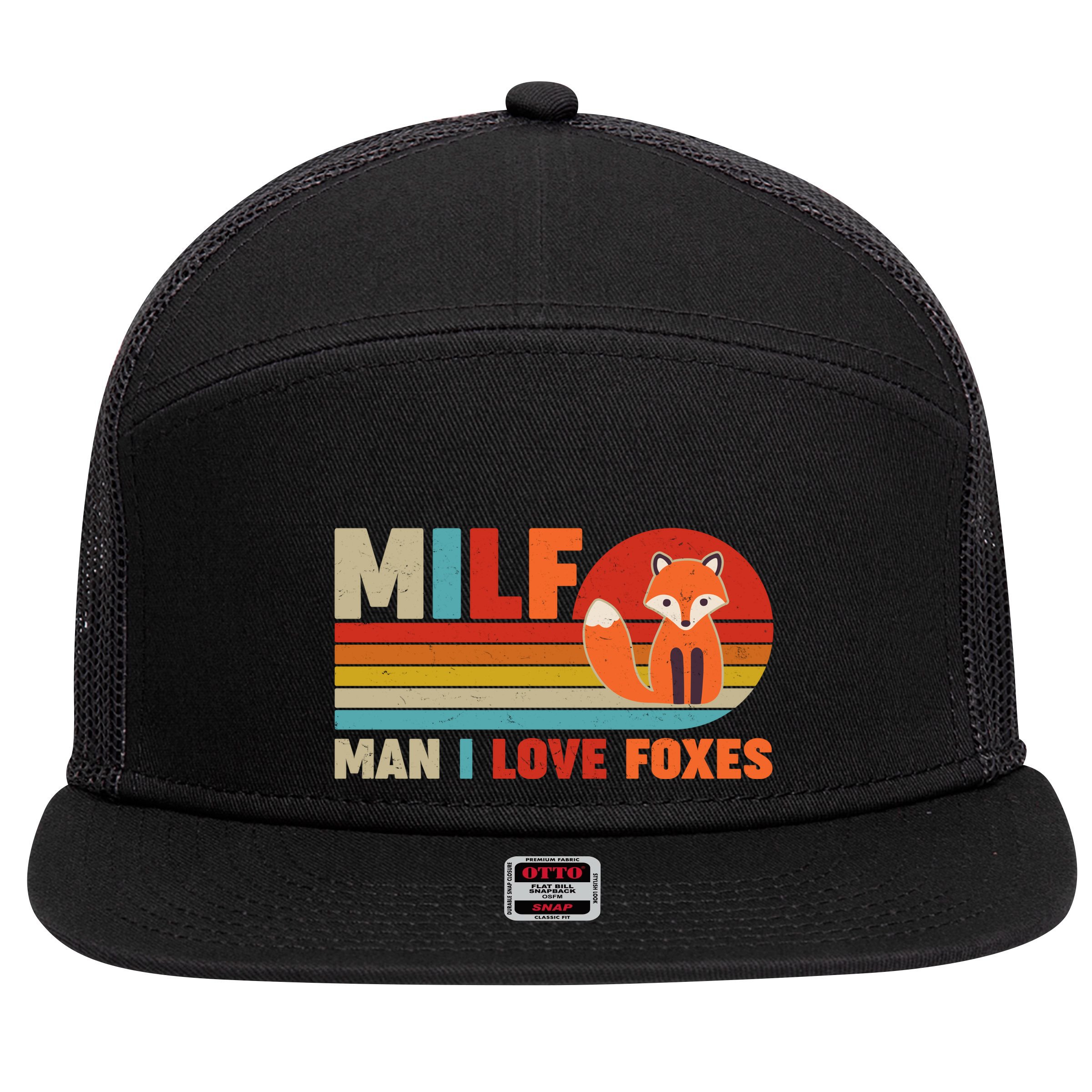 Funny Retro MILF Man I Love Foxes 7 Panel Mesh Trucker Snapback Hat