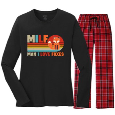 Funny Retro MILF Man I Love Foxes Women's Long Sleeve Flannel Pajama Set 