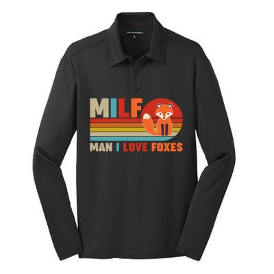 Funny Retro MILF Man I Love Foxes Silk Touch Performance Long Sleeve Polo