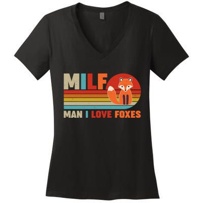 Funny Retro MILF Man I Love Foxes Women's V-Neck T-Shirt