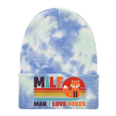 Funny Retro MILF Man I Love Foxes Tie Dye 12in Knit Beanie