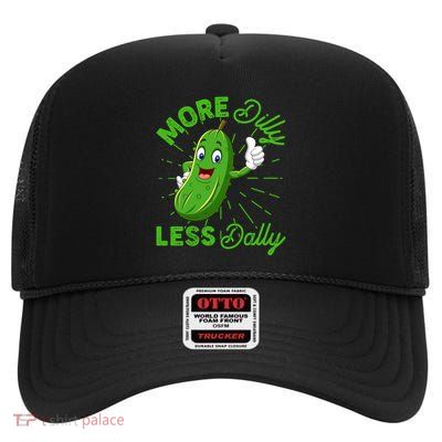 Funny Retro More Dilly Less Dally Pickle High Crown Mesh Back Trucker Hat