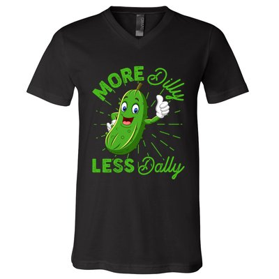 Funny Retro More Dilly Less Dally Pickle V-Neck T-Shirt