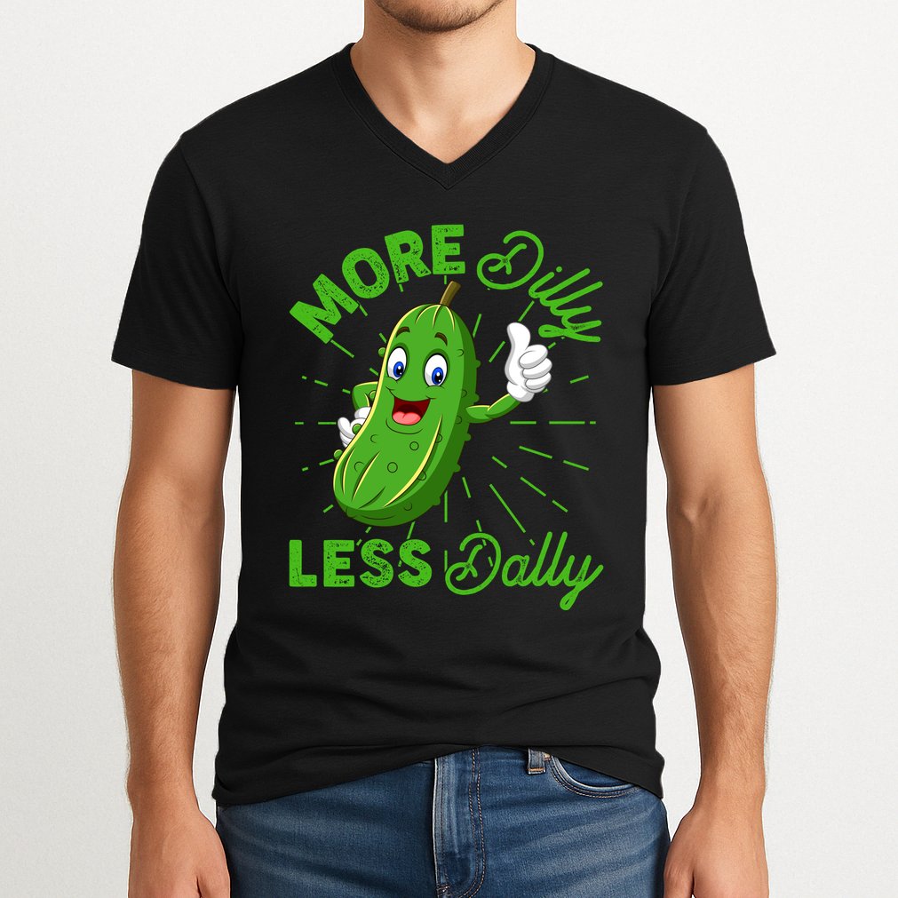 Funny Retro More Dilly Less Dally Pickle V-Neck T-Shirt