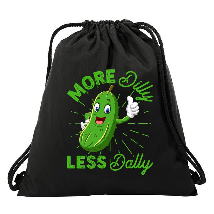 Funny Retro More Dilly Less Dally Pickle Drawstring Bag