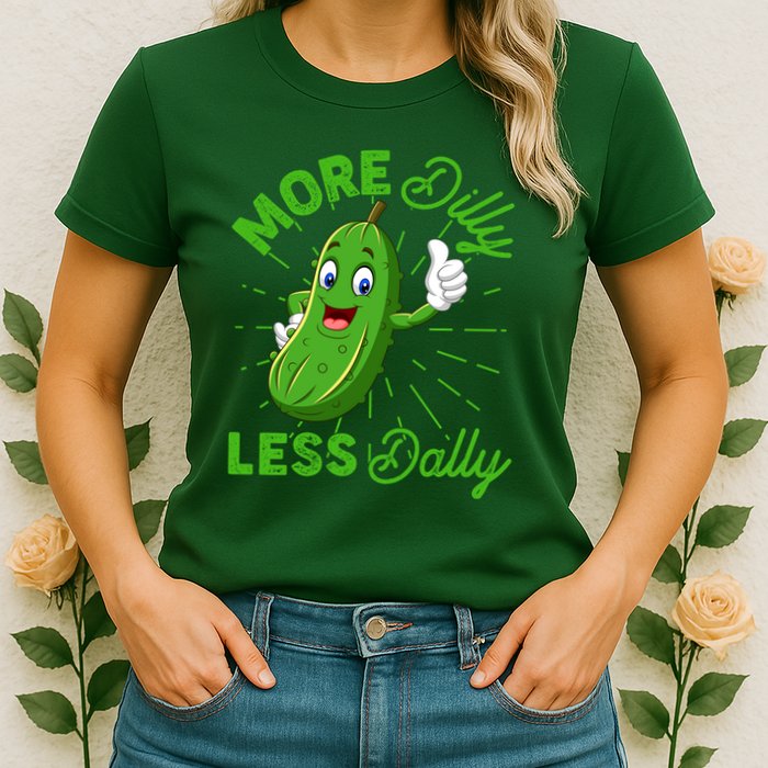 Funny Retro More Dilly Less Dally Pickle Womens T-Shirt