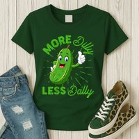Funny Retro More Dilly Less Dally Pickle Womens T-Shirt