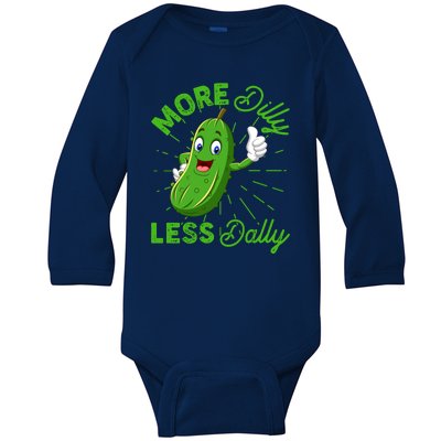 Funny Retro More Dilly Less Dally Pickle Baby Long Sleeve Bodysuit