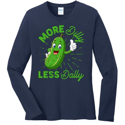 Funny Retro More Dilly Less Dally Pickle Ladies Long Sleeve Shirt