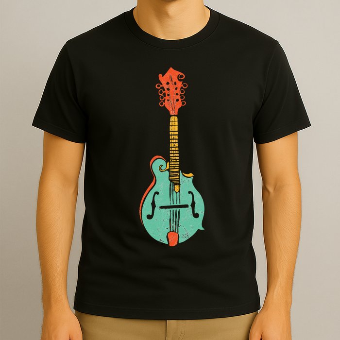 Funky Retro Mandolin Minimalist String Instrument Graphic T-Shirt