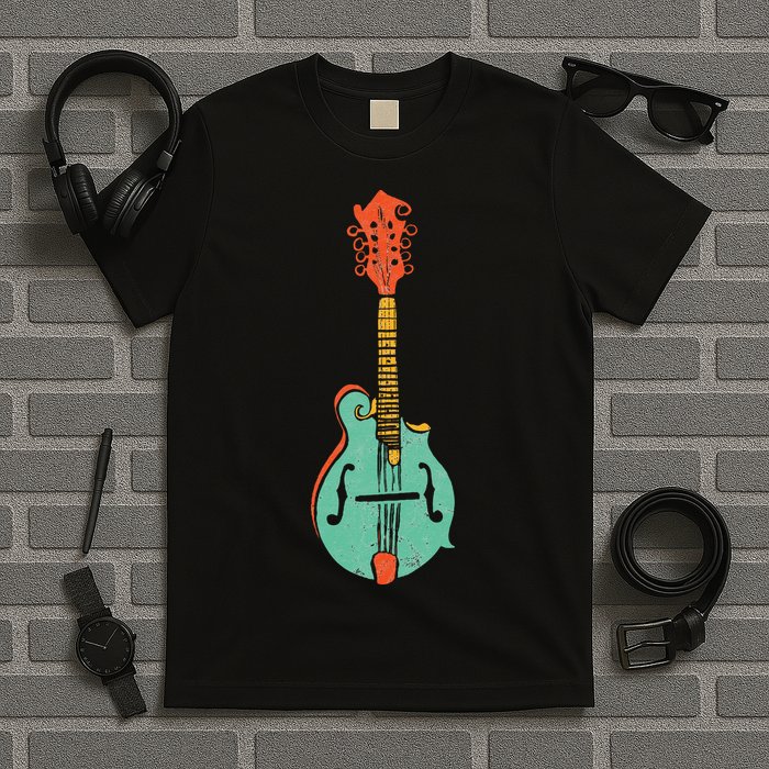Funky Retro Mandolin Minimalist String Instrument Graphic T-Shirt