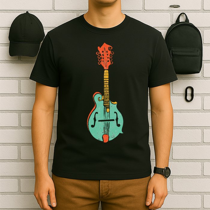 Funky Retro Mandolin Minimalist String Instrument Graphic T-Shirt