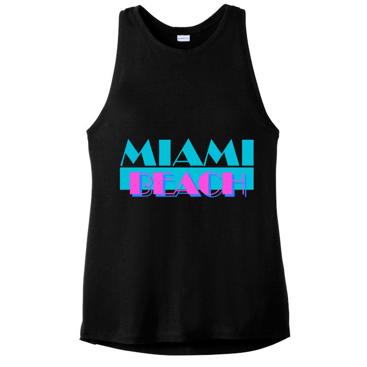 Funny Retro Miami Beach Logo Ladies PosiCharge Tri-Blend Wicking Tank