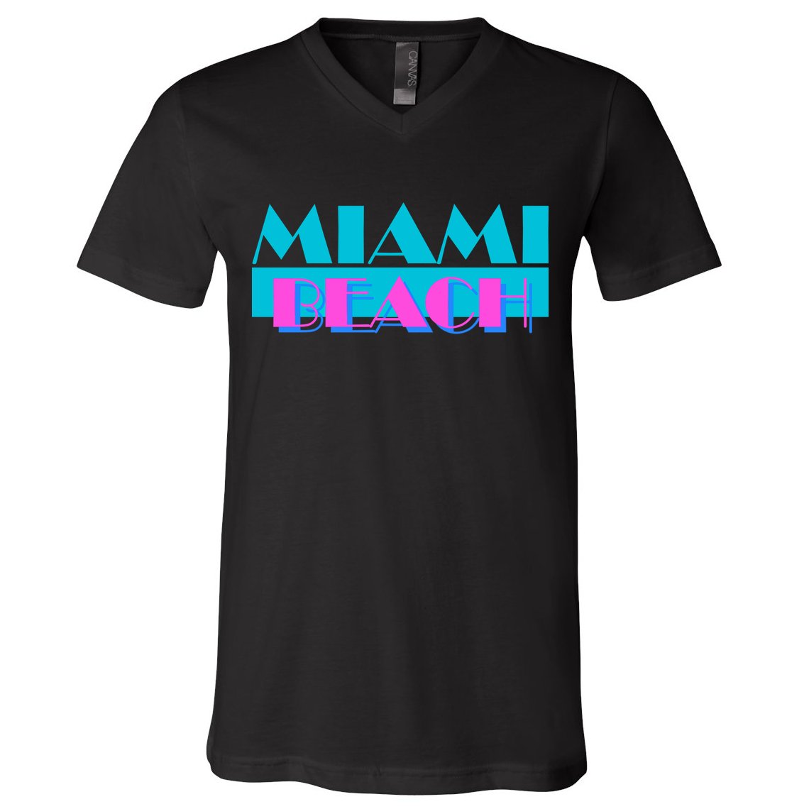 Funny Retro Miami Beach Logo V-Neck T-Shirt