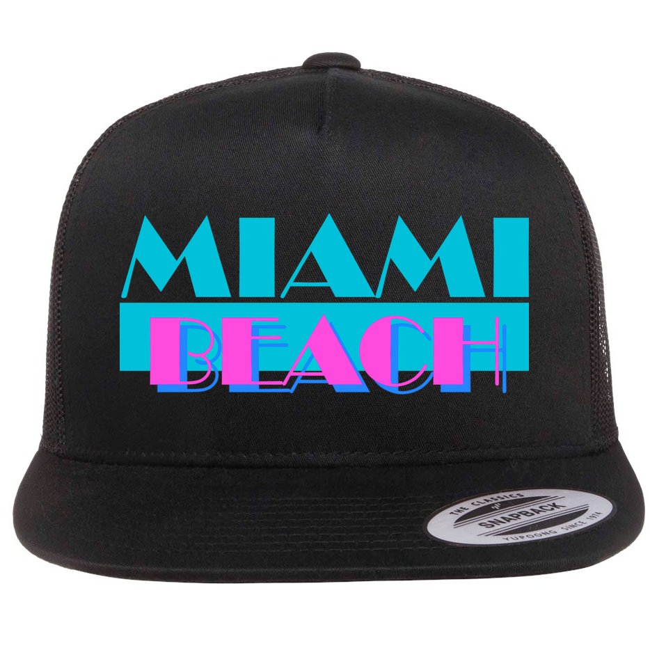 Funny Retro Miami Beach Logo Flat Bill Trucker Hat