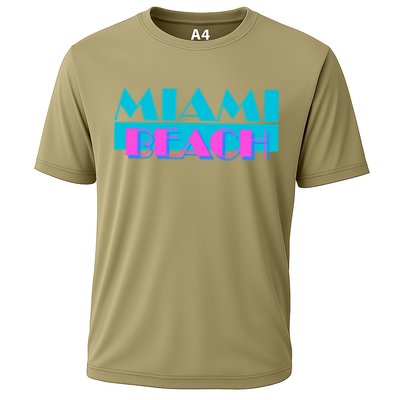 Funny Retro Miami Beach Logo Cooling Performance Crew T-Shirt