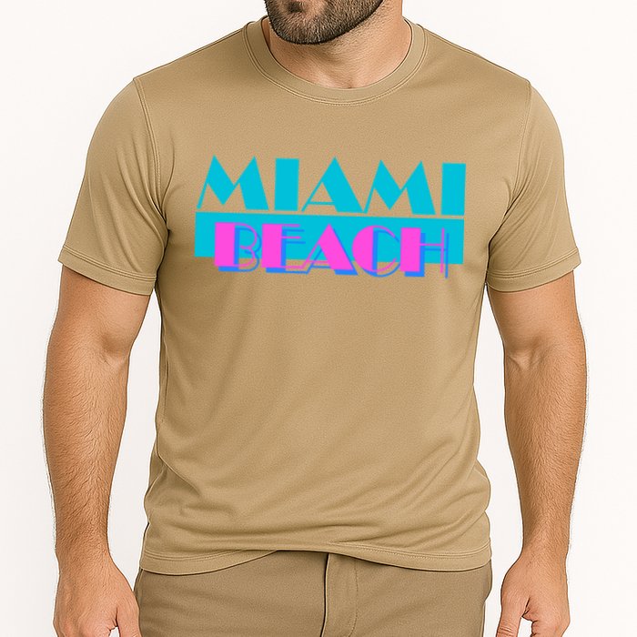 Funny Retro Miami Beach Logo Cooling Performance Crew T-Shirt