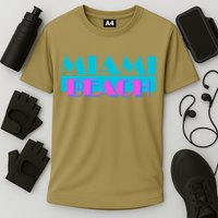 Funny Retro Miami Beach Logo Cooling Performance Crew T-Shirt