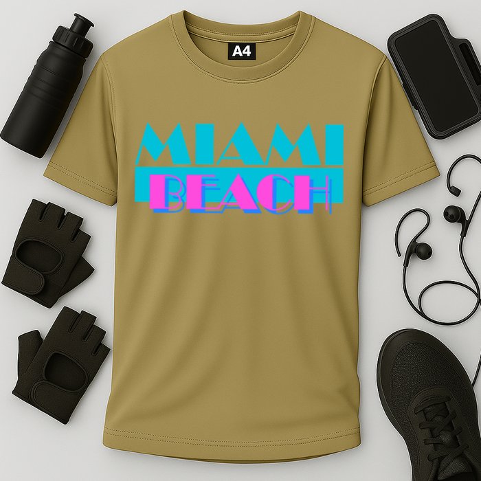 Funny Retro Miami Beach Logo Cooling Performance Crew T-Shirt