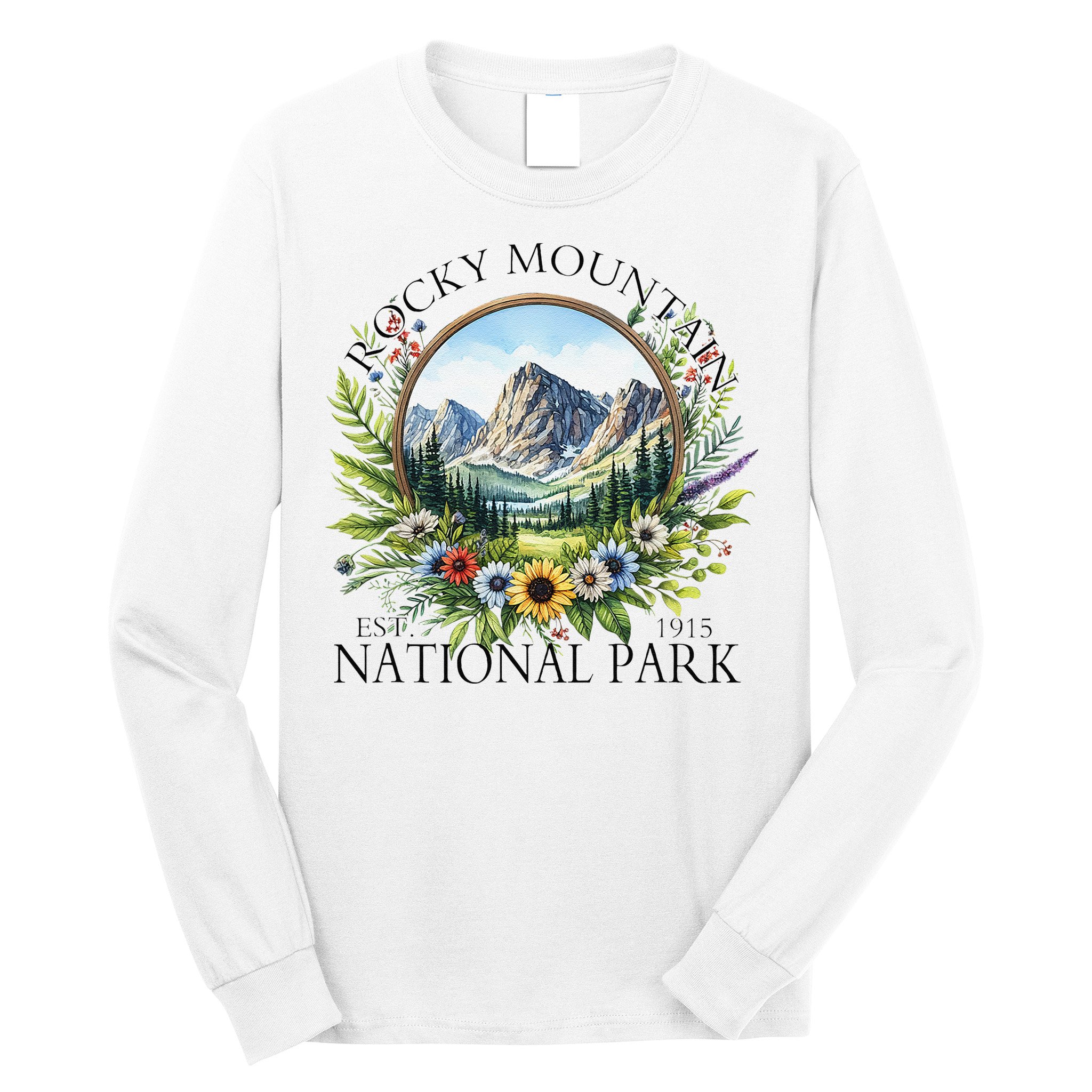 Floral Rocky Mountain National Park Hiking Camping Outdoor Long Sleeve Shirt