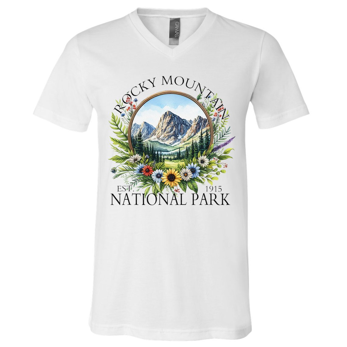 Floral Rocky Mountain National Park Hiking Camping Outdoor V-Neck T-Shirt
