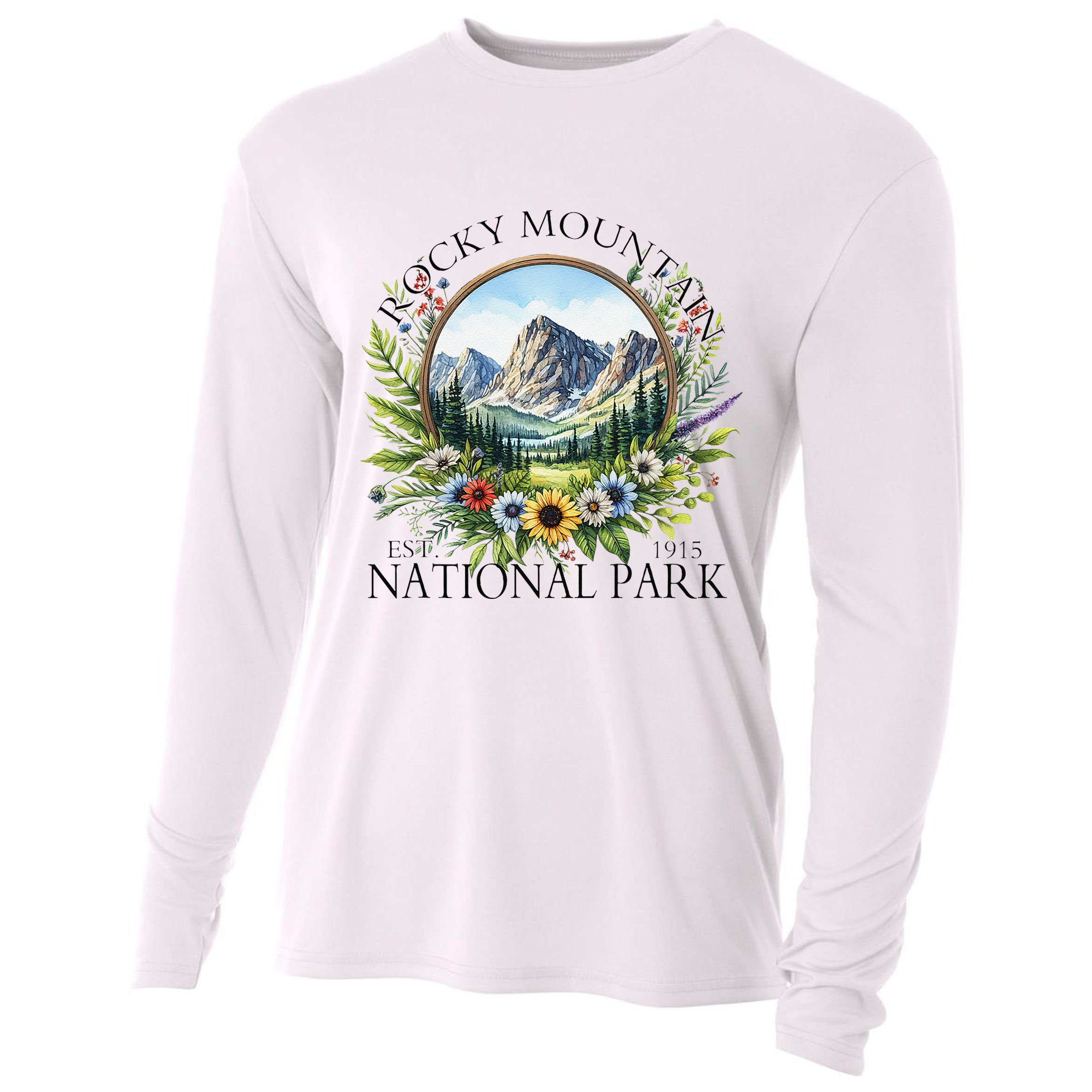 Floral Rocky Mountain National Park Hiking Camping Outdoor Cooling Performance Long Sleeve Crew